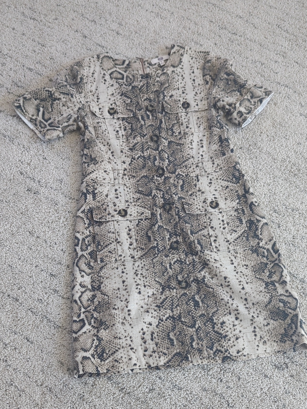 Etcetera Snake-Print Short Sleeve Shift Dress in Neutral Tones